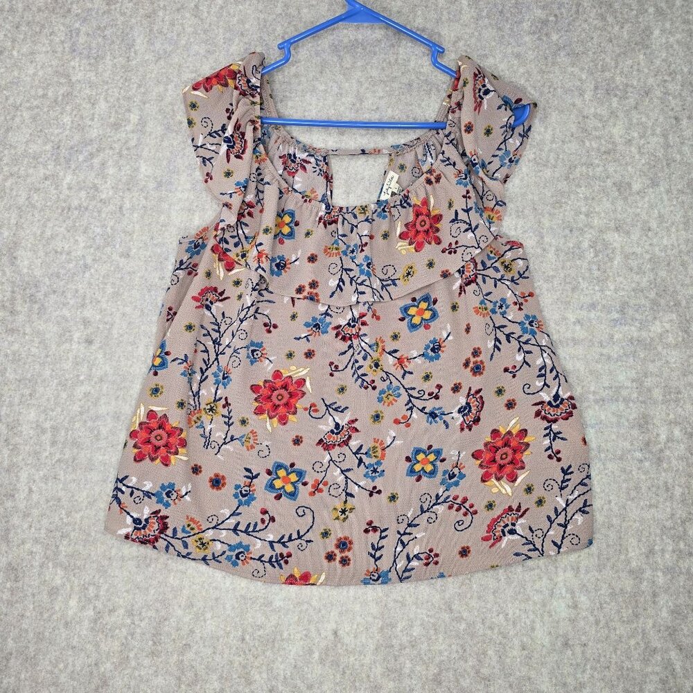 Lily White Sleeveless Floral Blouse Multi-Color Size Large Lightweight Casual